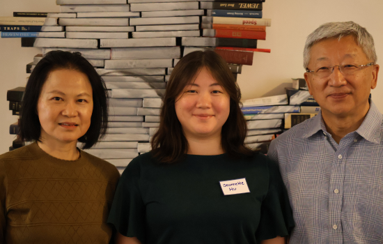 Jeannette Hu with her parents at the Life in Schools event.