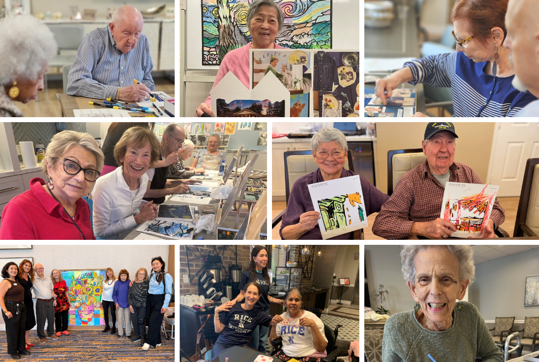 A selection of images featuring retirement community residents particpating in Lifelong University's creative workshops. 