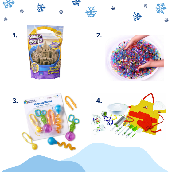 Pictures of different sensory toys